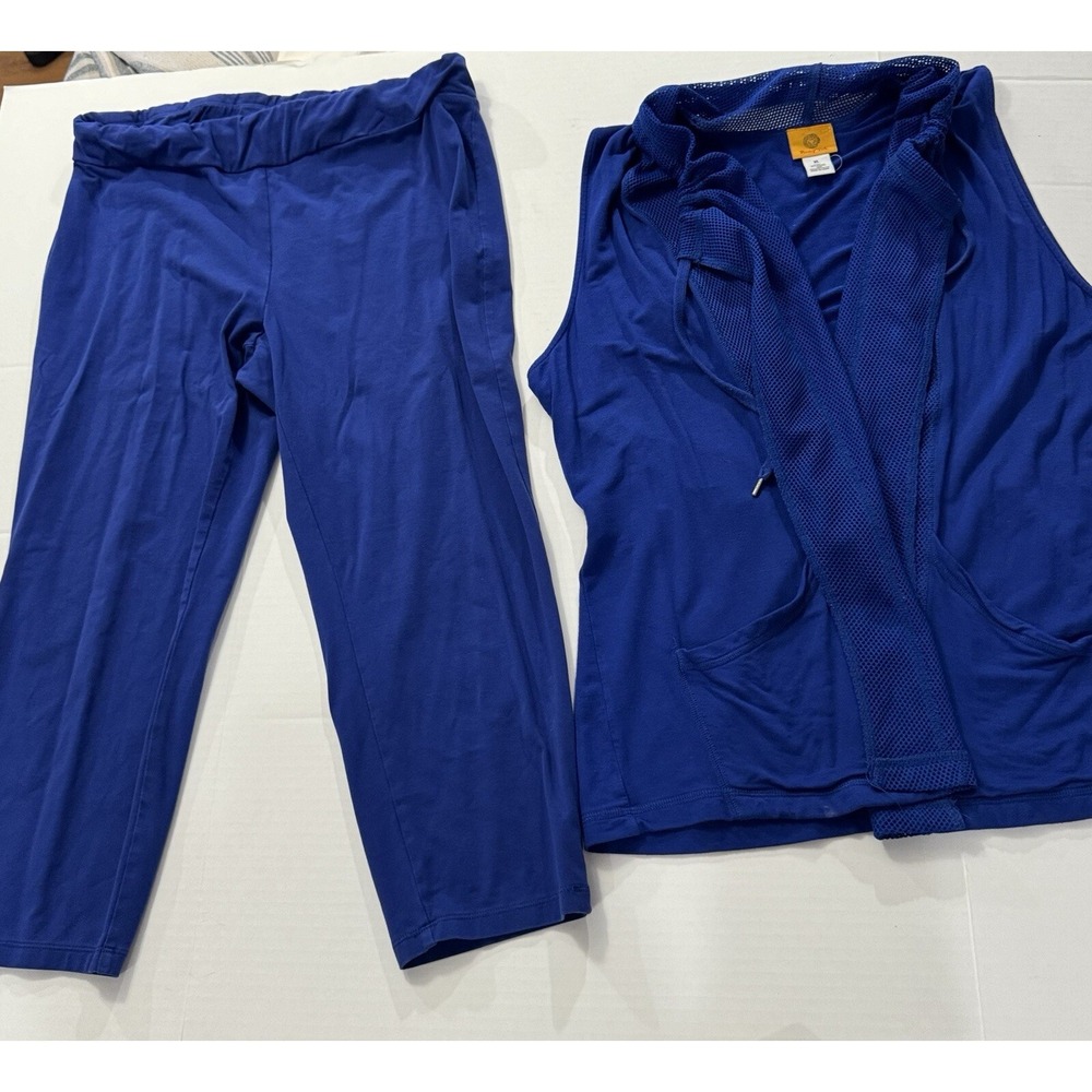 Ruby Rd Womens Utility Vest & Crop Pants Set Blue Safari Stretch 2pc XL